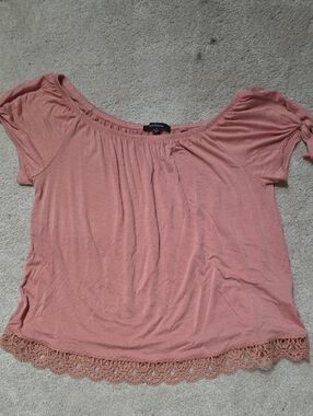 Ambiance Dusty Rose Off-Shoulder Lace Hem Top